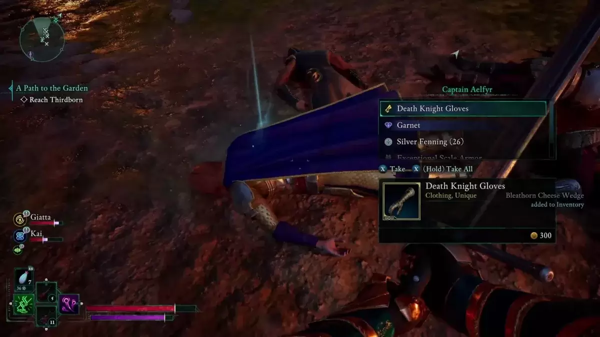 The Death Knight Gloves & other rewards obtained by defeating Captain Aelfyr in Avowed during 
