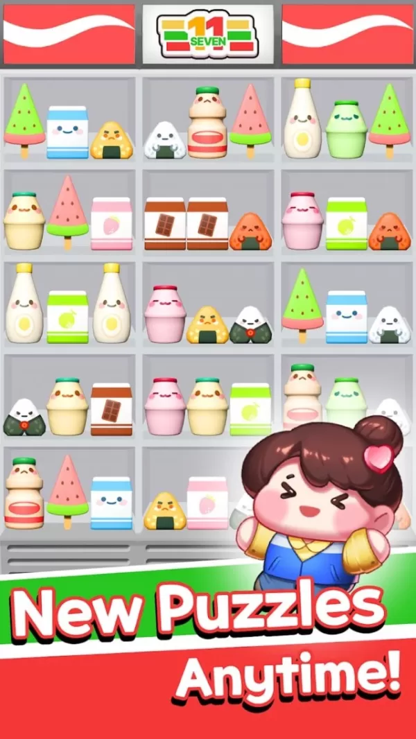 Cheerful woman posing beside neatly arranged supermarket shelves