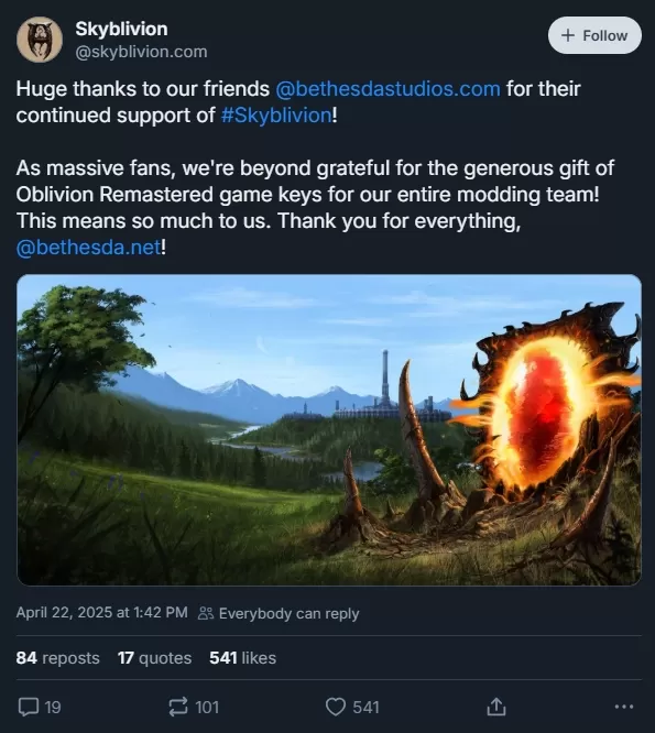 Skyblivion Team 감사합니다 Bethesda는 Flivion Remastered의 무료 사본