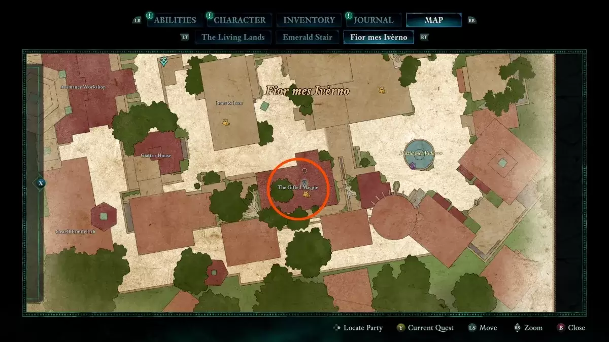 Gameplay dichiarato che mostra la posizione marcata della mappa del tesoro delle tasche pratiche, contrassegnata in Fior Mes Iverno